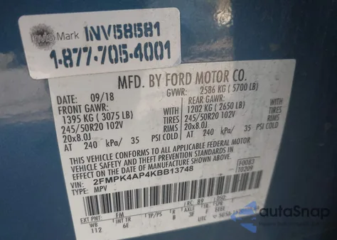 2019 Ford Edge St из США, поврежденный, VIN 2FMPK4AP4KBB13748